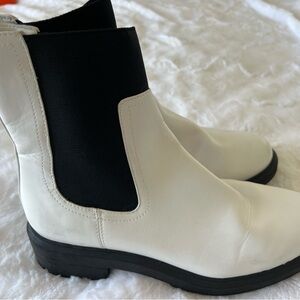 White Leather Chelsea Boots with Black Elastic Panels